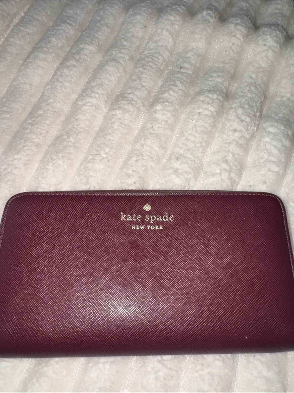 kate spade Burgundy Zip Around Leather Wallet with Gold Logo - Picture 2 of 11